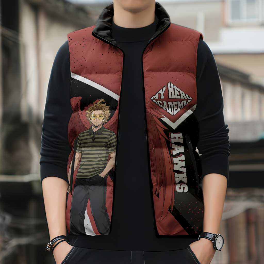 Hawks My Hero Academia Sleeveless Puffer Jacket Anime Grunge Splatter Graphic Style