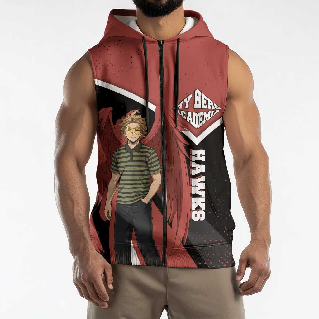 Hawks My Hero Academia Sleeveless Zip Hoodie Anime Grunge Splatter Graphic Style