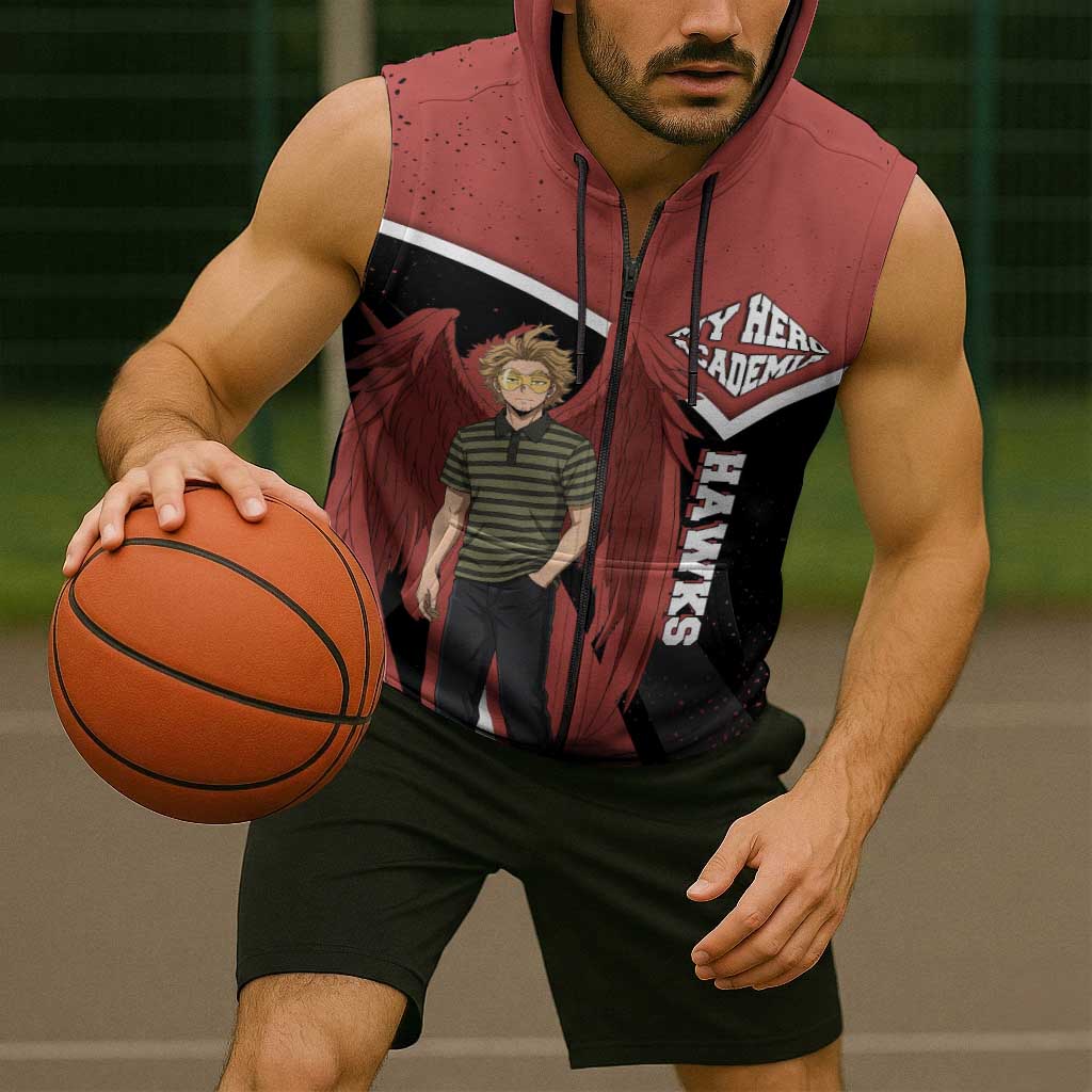 Hawks My Hero Academia Sleeveless Zip Hoodie Anime Grunge Splatter Graphic Style