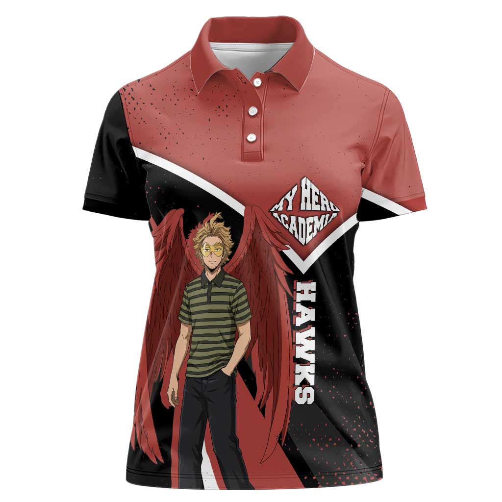 Hawks My Hero Academia Women Polo Shirt Anime Grunge Splatter Graphic Style