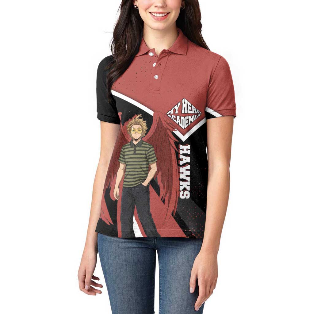 Hawks My Hero Academia Women Polo Shirt Anime Grunge Splatter Graphic Style