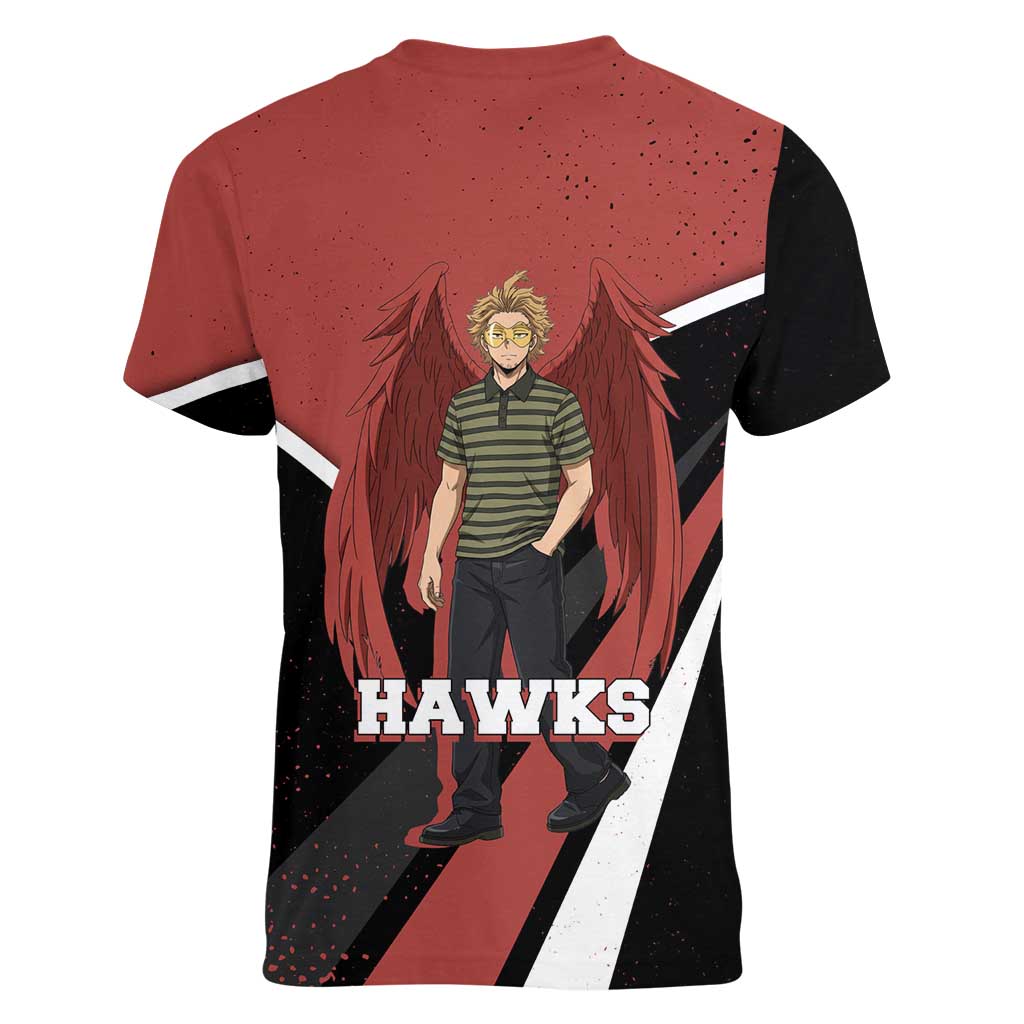 Hawks My Hero Academia Women V-Neck T-Shirt Anime Grunge Splatter Graphic Style