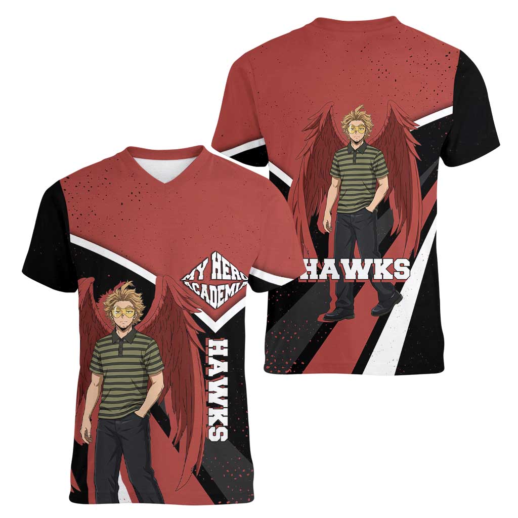 Hawks My Hero Academia Women V-Neck T-Shirt Anime Grunge Splatter Graphic Style