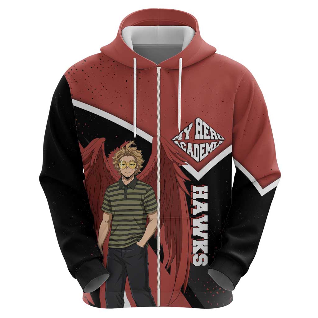 Hawks My Hero Academia Zip Hoodie Anime Grunge Splatter Graphic Style