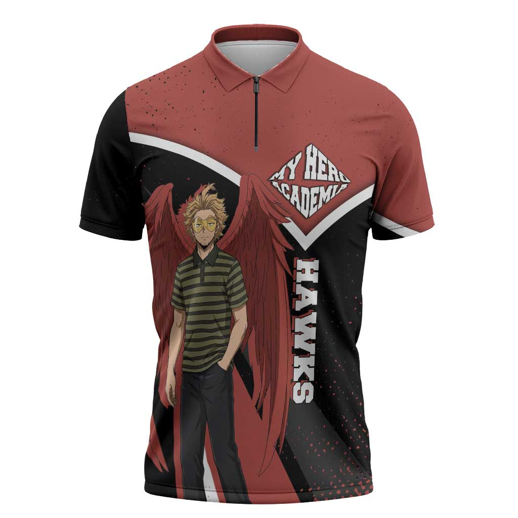 Hawks My Hero Academia Zipper Polo Shirt Anime Grunge Splatter Graphic Style