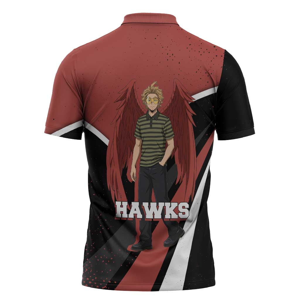 Hawks My Hero Academia Zipper Polo Shirt Anime Grunge Splatter Graphic Style