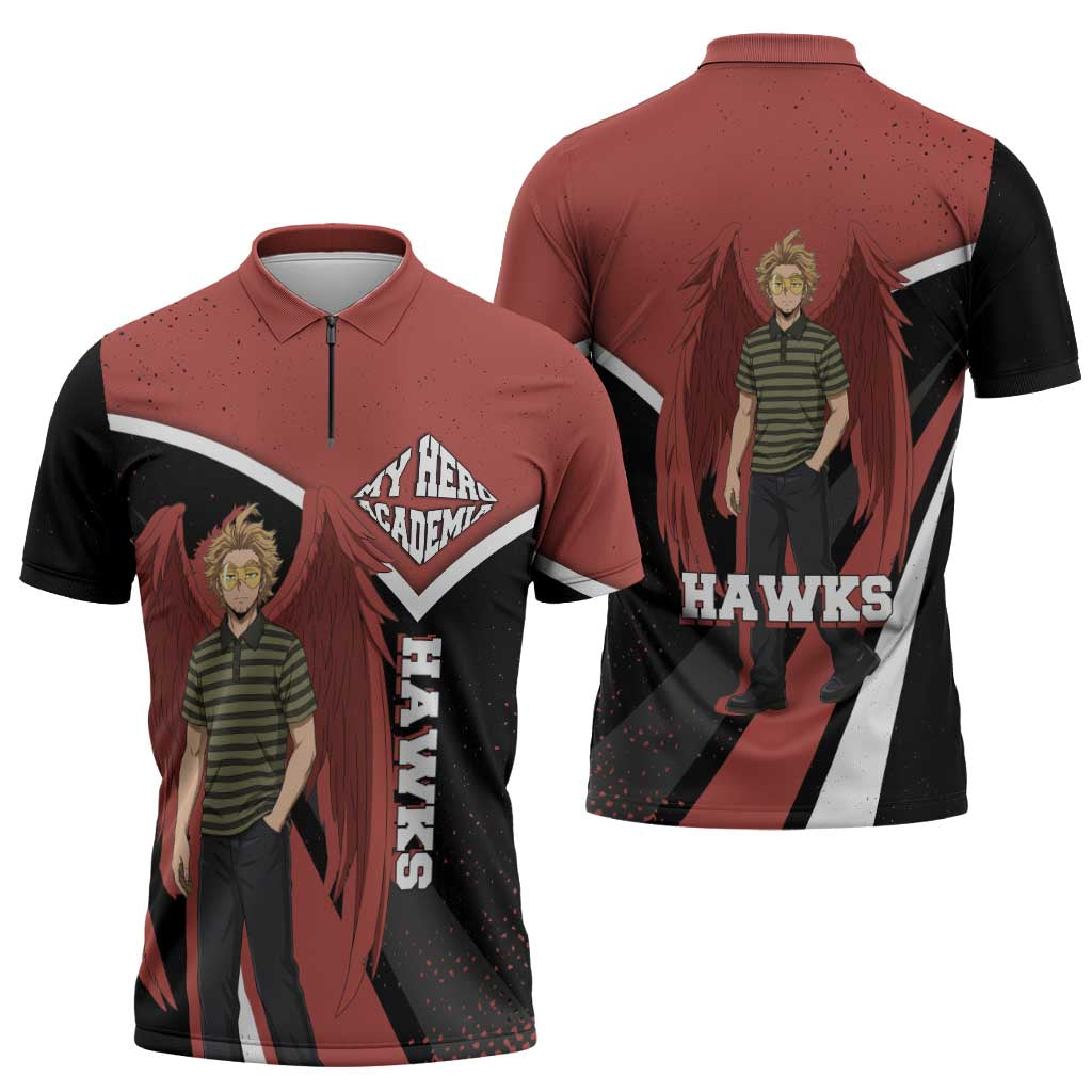 Hawks My Hero Academia Zipper Polo Shirt Anime Grunge Splatter Graphic Style
