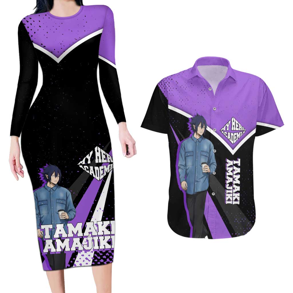 Tamaki Amajiki My Hero Academia Couples Matching Long Sleeve Bodycon Dress and Hawaiian Shirt Anime Grunge Splatter Graphic Style