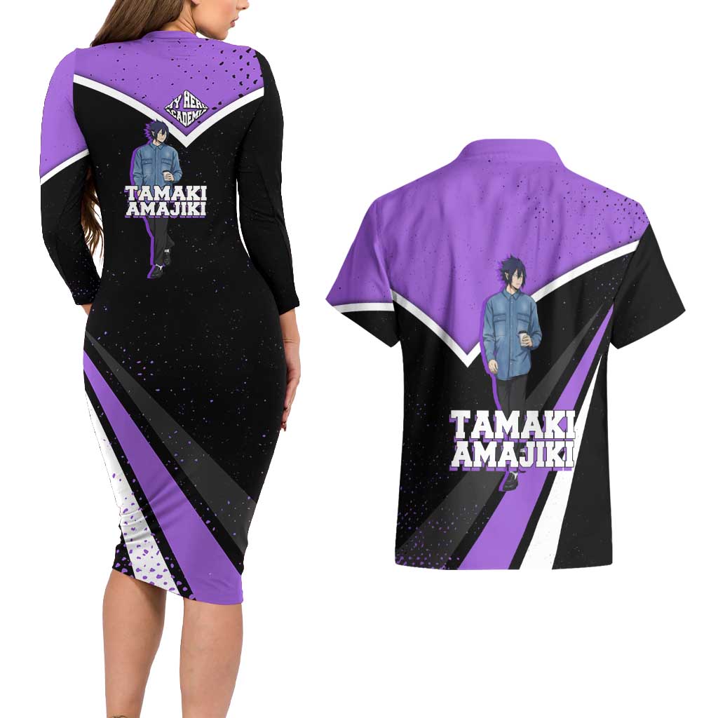 Tamaki Amajiki My Hero Academia Couples Matching Long Sleeve Bodycon Dress and Hawaiian Shirt Anime Grunge Splatter Graphic Style