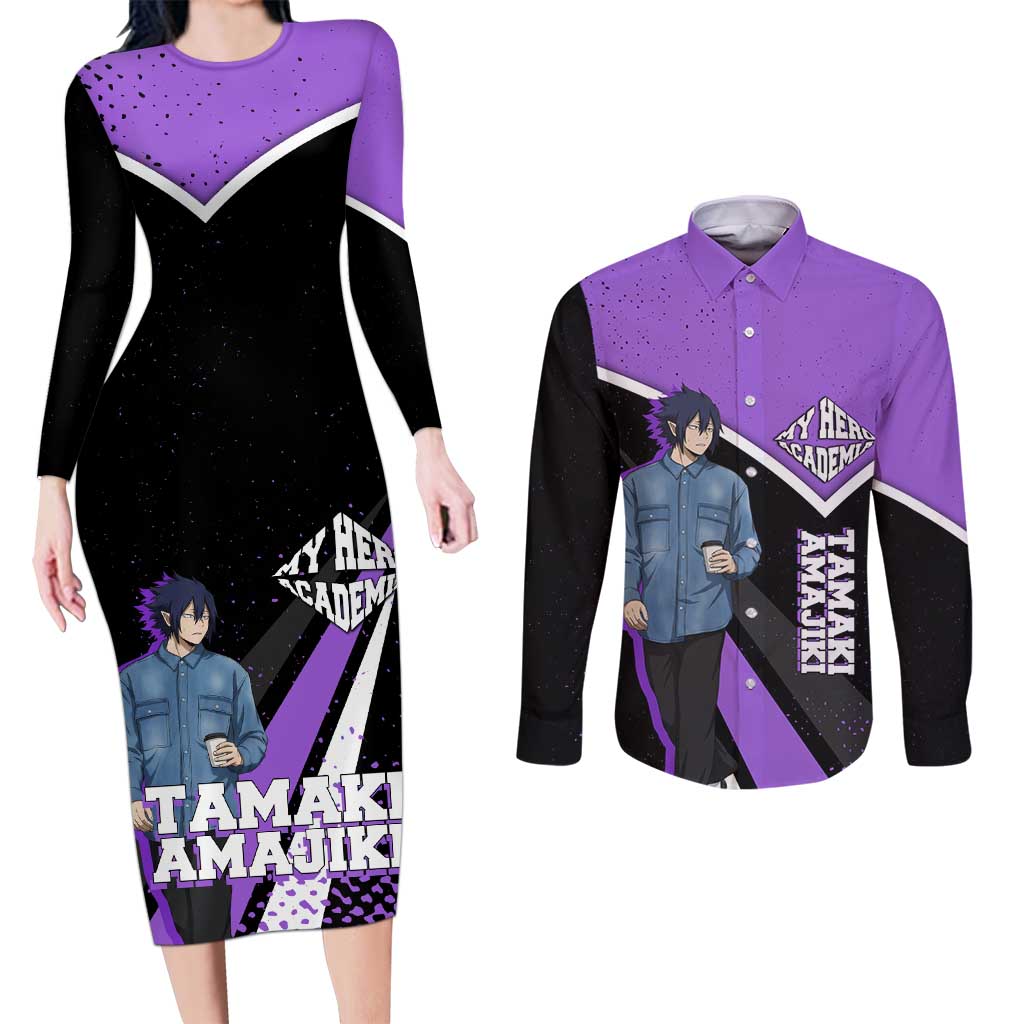 Tamaki Amajiki My Hero Academia Couples Matching Long Sleeve Bodycon Dress and Long Sleeve Button Shirt Anime Grunge Splatter Graphic Style