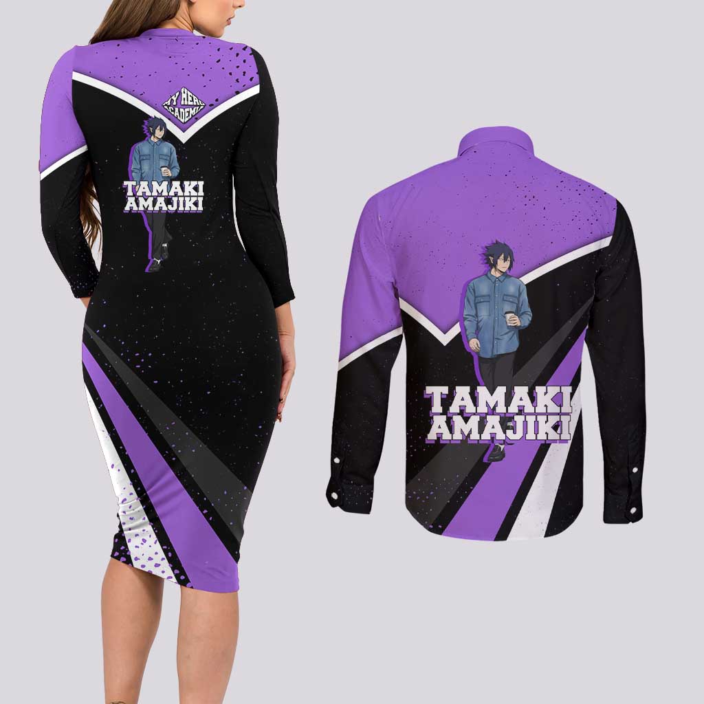 Tamaki Amajiki My Hero Academia Couples Matching Long Sleeve Bodycon Dress and Long Sleeve Button Shirt Anime Grunge Splatter Graphic Style
