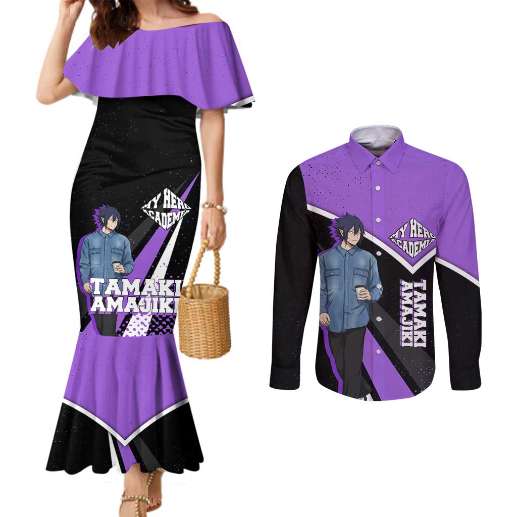 Tamaki Amajiki My Hero Academia Couples Matching Mermaid Dress and Long Sleeve Button Shirt Anime Grunge Splatter Graphic Style