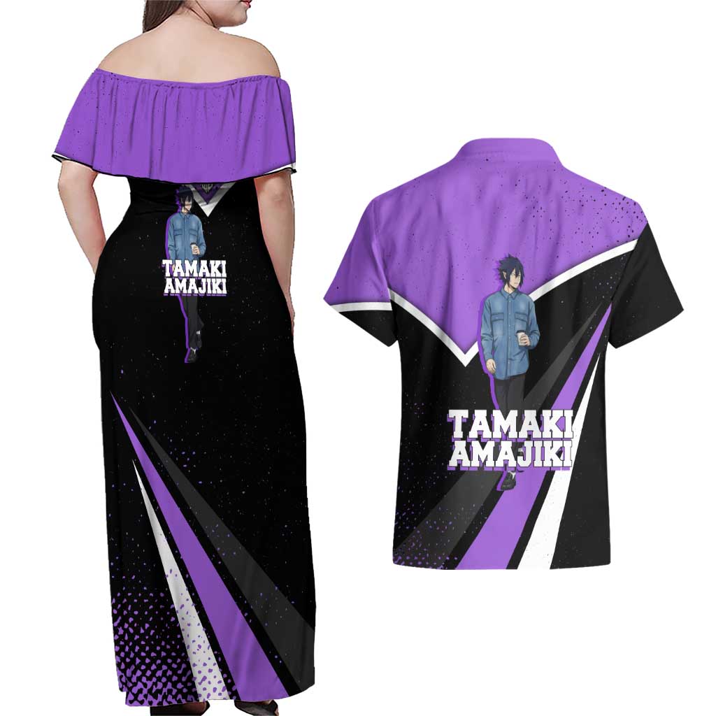 Tamaki Amajiki My Hero Academia Couples Matching Off Shoulder Maxi Dress and Hawaiian Shirt Anime Grunge Splatter Graphic Style
