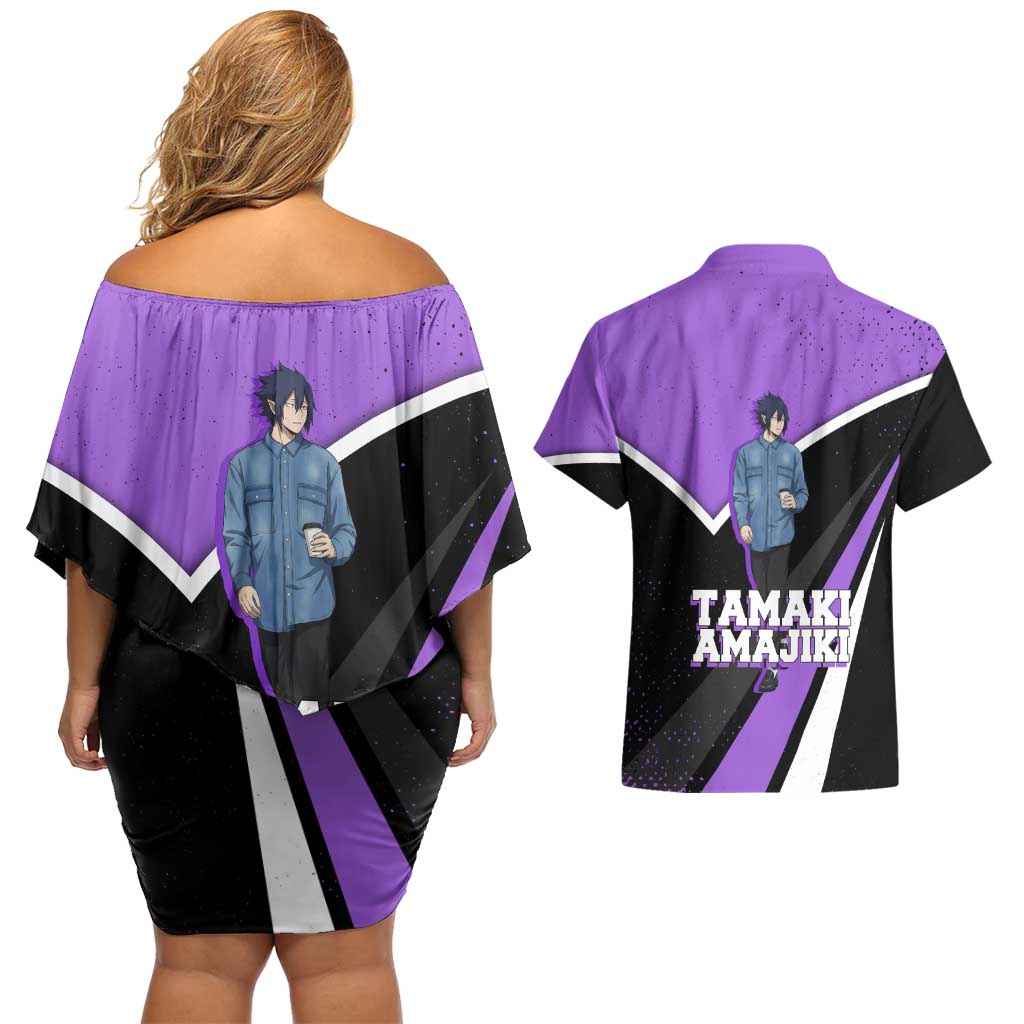 Tamaki Amajiki My Hero Academia Couples Matching Off Shoulder Short Dress and Hawaiian Shirt Anime Grunge Splatter Graphic Style