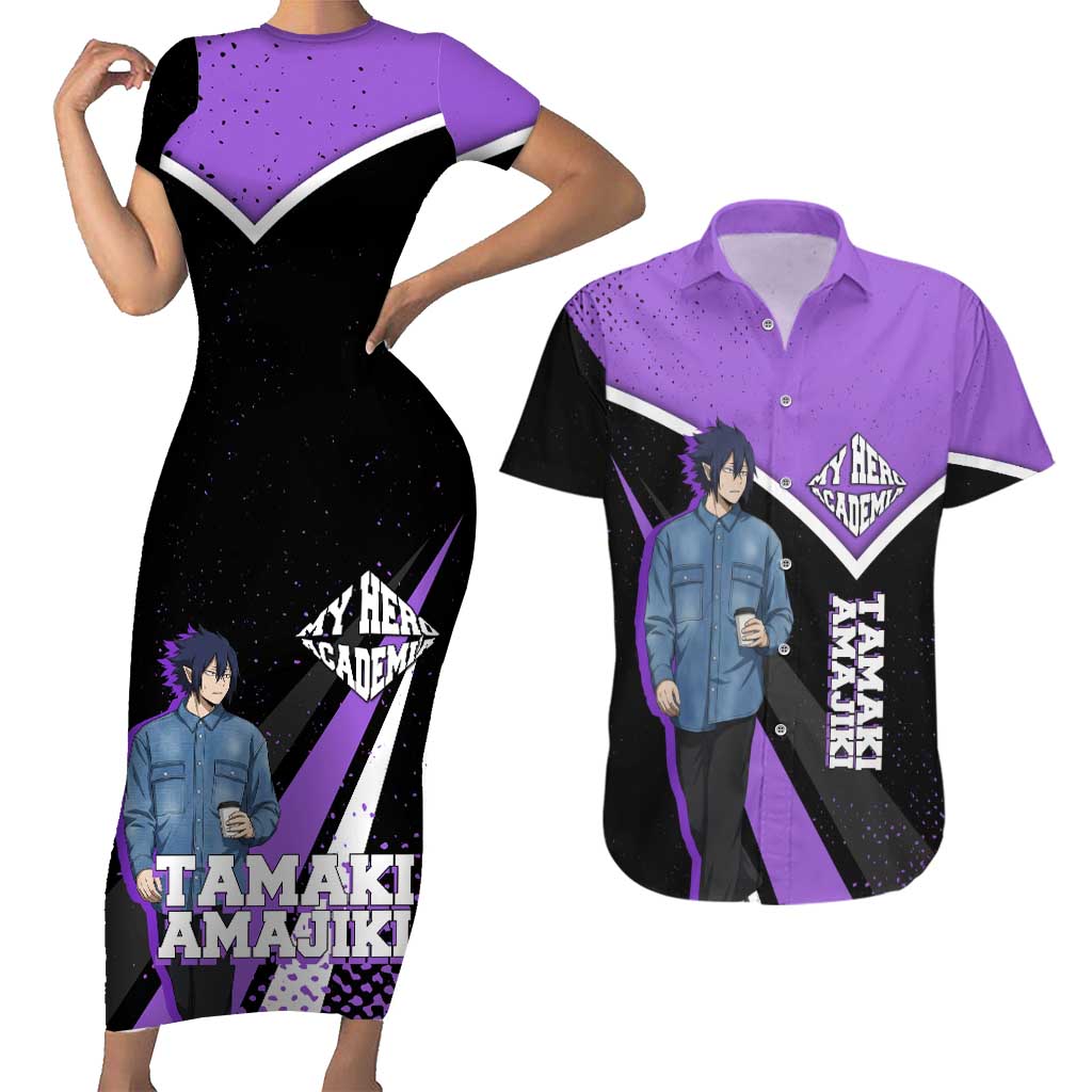 Tamaki Amajiki My Hero Academia Couples Matching Short Sleeve Bodycon Dress and Hawaiian Shirt Anime Grunge Splatter Graphic Style