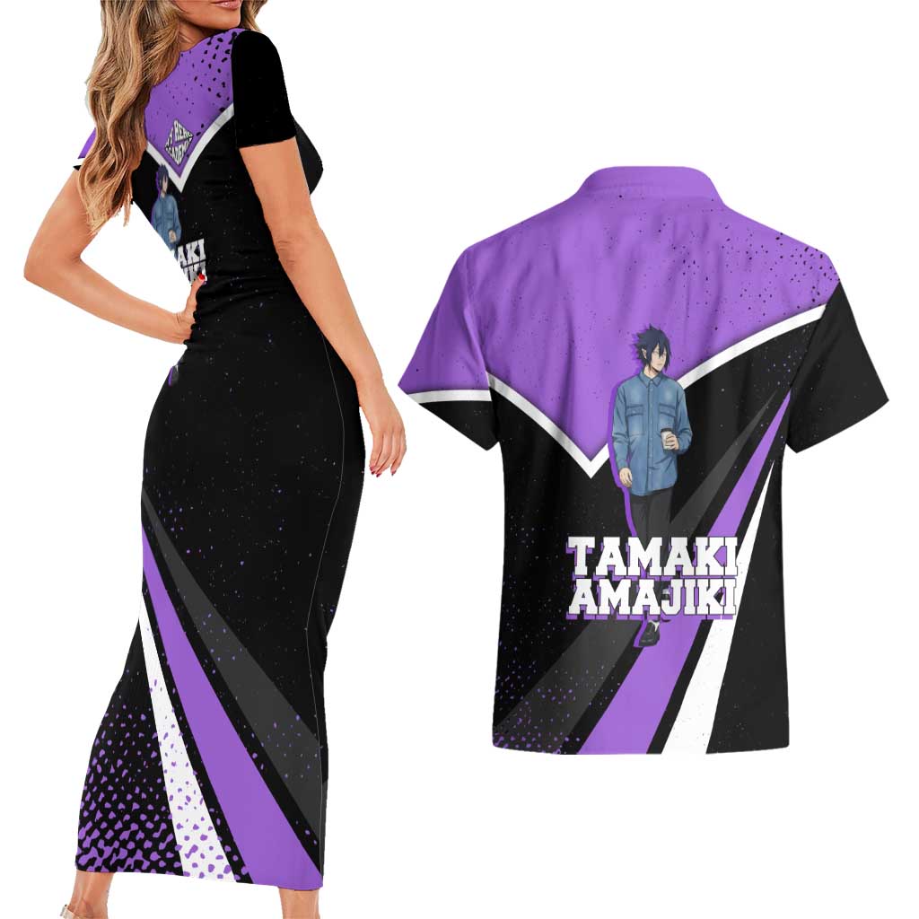 Tamaki Amajiki My Hero Academia Couples Matching Short Sleeve Bodycon Dress and Hawaiian Shirt Anime Grunge Splatter Graphic Style