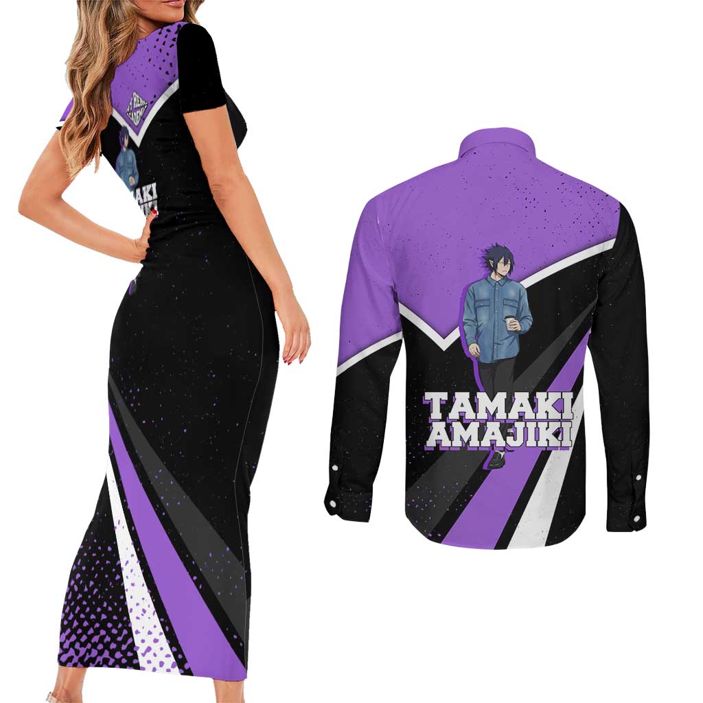 Tamaki Amajiki My Hero Academia Couples Matching Short Sleeve Bodycon Dress and Long Sleeve Button Shirt Anime Grunge Splatter Graphic Style