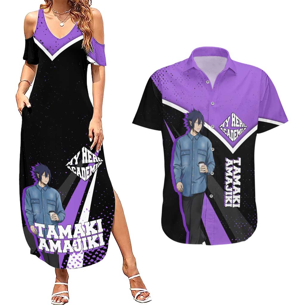 Tamaki Amajiki My Hero Academia Couples Matching Summer Maxi Dress and Hawaiian Shirt Anime Grunge Splatter Graphic Style