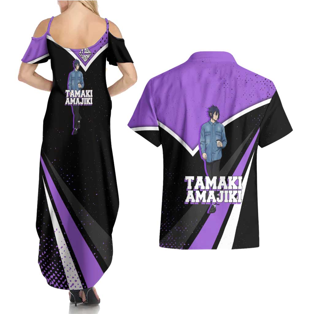 Tamaki Amajiki My Hero Academia Couples Matching Summer Maxi Dress and Hawaiian Shirt Anime Grunge Splatter Graphic Style