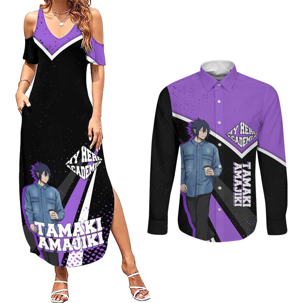 Tamaki Amajiki My Hero Academia Couples Matching Summer Maxi Dress and Long Sleeve Button Shirt Anime Grunge Splatter Graphic Style