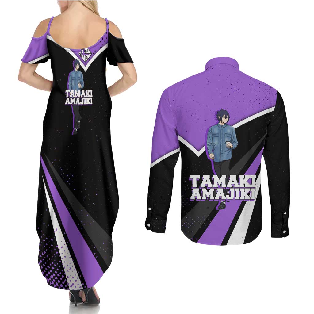 Tamaki Amajiki My Hero Academia Couples Matching Summer Maxi Dress and Long Sleeve Button Shirt Anime Grunge Splatter Graphic Style