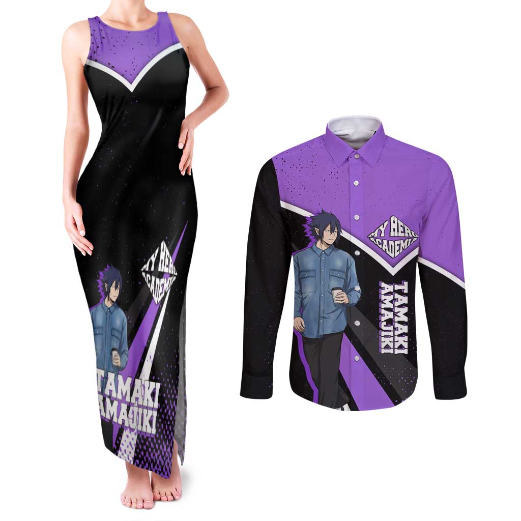 Tamaki Amajiki My Hero Academia Couples Matching Tank Maxi Dress and Long Sleeve Button Shirt Anime Grunge Splatter Graphic Style
