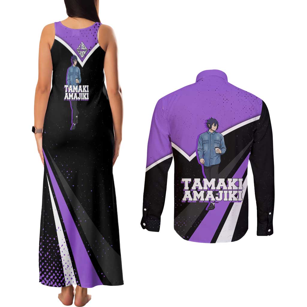 Tamaki Amajiki My Hero Academia Couples Matching Tank Maxi Dress and Long Sleeve Button Shirt Anime Grunge Splatter Graphic Style