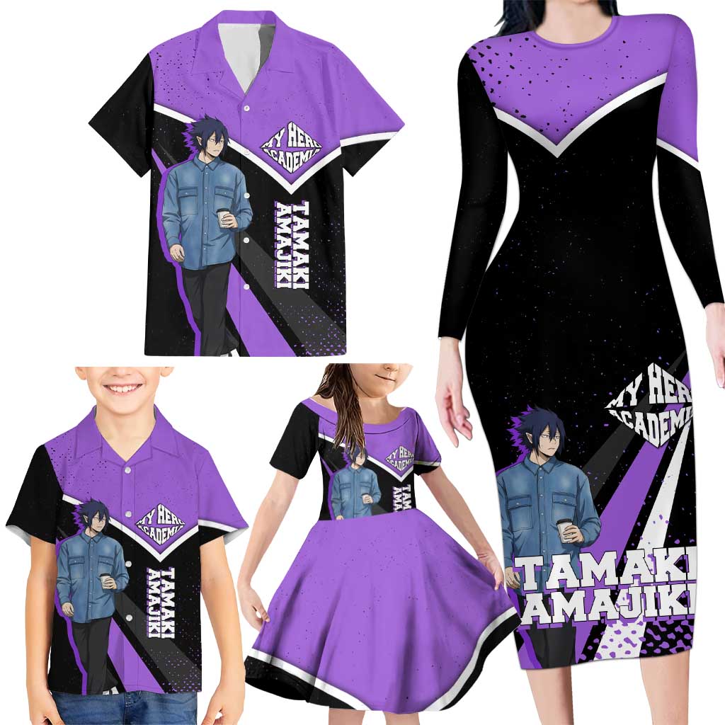 Tamaki Amajiki My Hero Academia Family Matching Long Sleeve Bodycon Dress and Hawaiian Shirt Anime Grunge Splatter Graphic Style