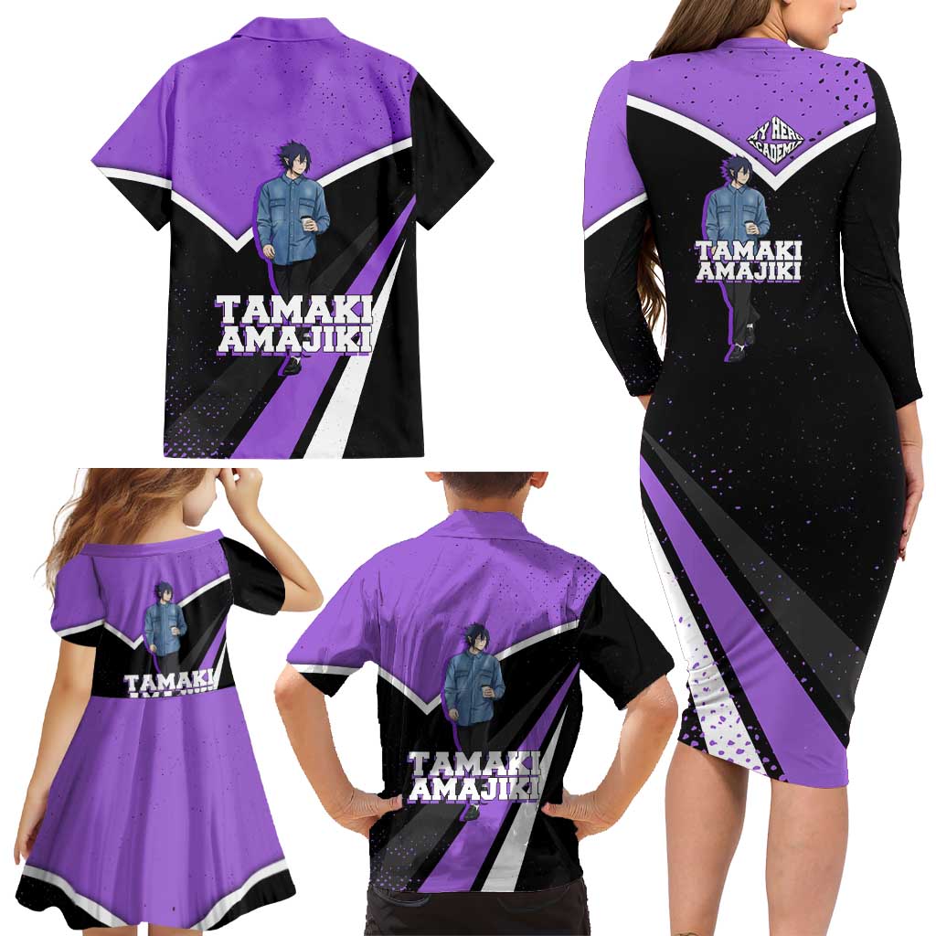 Tamaki Amajiki My Hero Academia Family Matching Long Sleeve Bodycon Dress and Hawaiian Shirt Anime Grunge Splatter Graphic Style