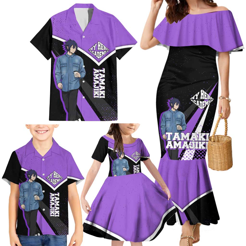 Tamaki Amajiki My Hero Academia Family Matching Mermaid Dress and Hawaiian Shirt Anime Grunge Splatter Graphic Style