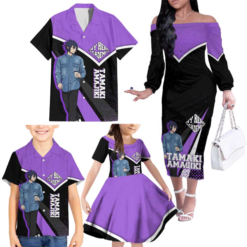 Tamaki Amajiki My Hero Academia Family Matching Off The Shoulder Long Sleeve Dress and Hawaiian Shirt Anime Grunge Splatter Graphic Style