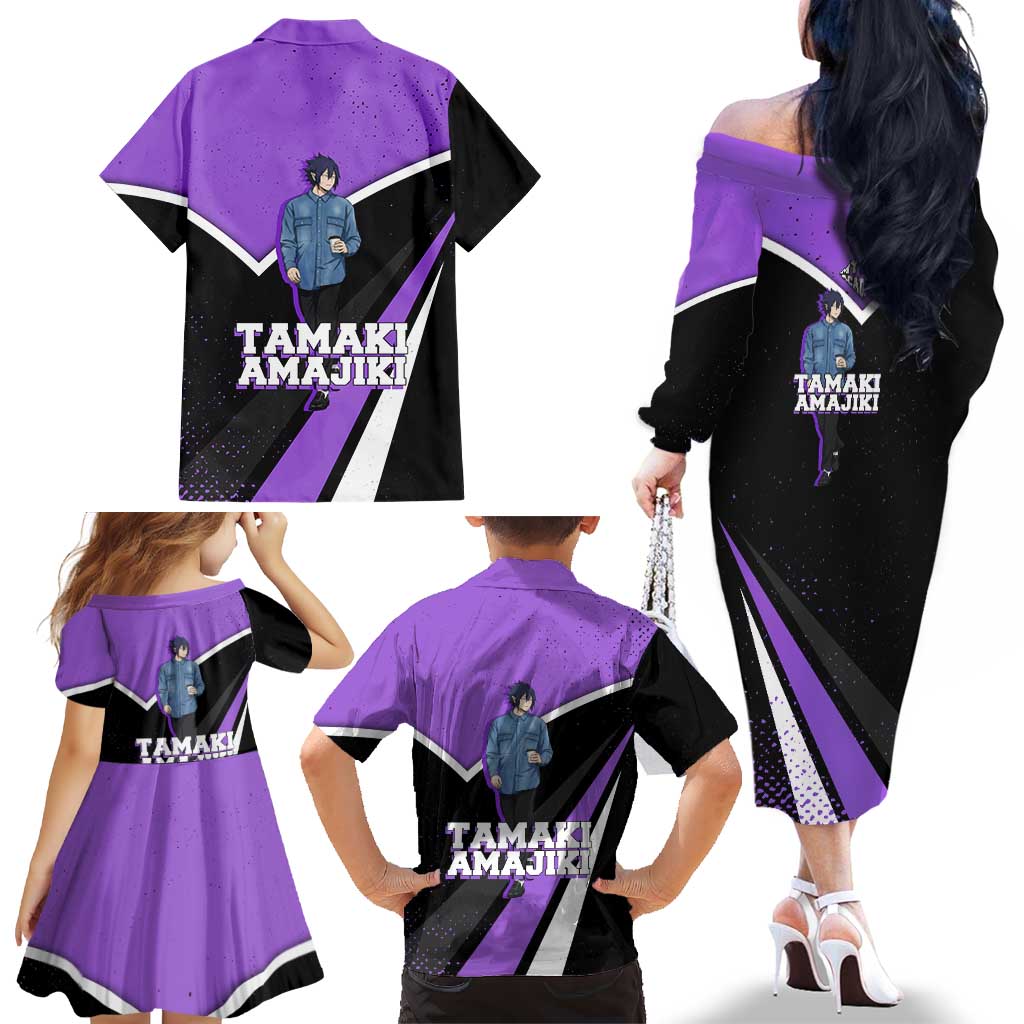 Tamaki Amajiki My Hero Academia Family Matching Off The Shoulder Long Sleeve Dress and Hawaiian Shirt Anime Grunge Splatter Graphic Style