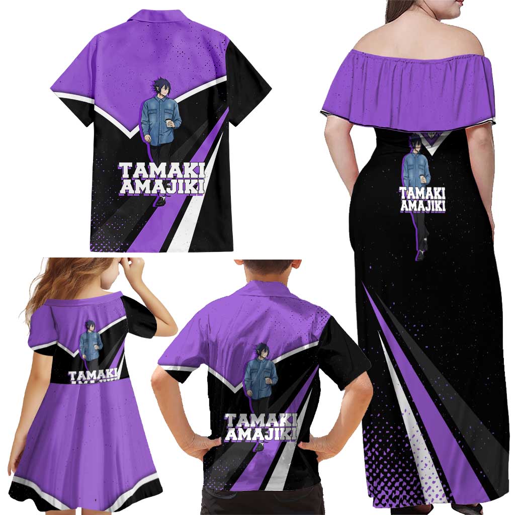 Tamaki Amajiki My Hero Academia Family Matching Off Shoulder Maxi Dress and Hawaiian Shirt Anime Grunge Splatter Graphic Style