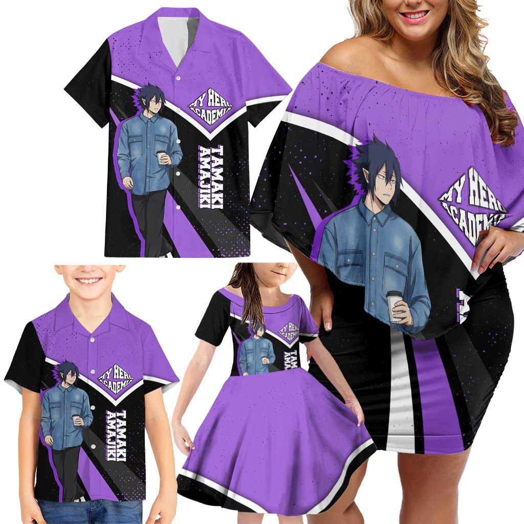 Tamaki Amajiki My Hero Academia Family Matching Off Shoulder Short Dress and Hawaiian Shirt Anime Grunge Splatter Graphic Style