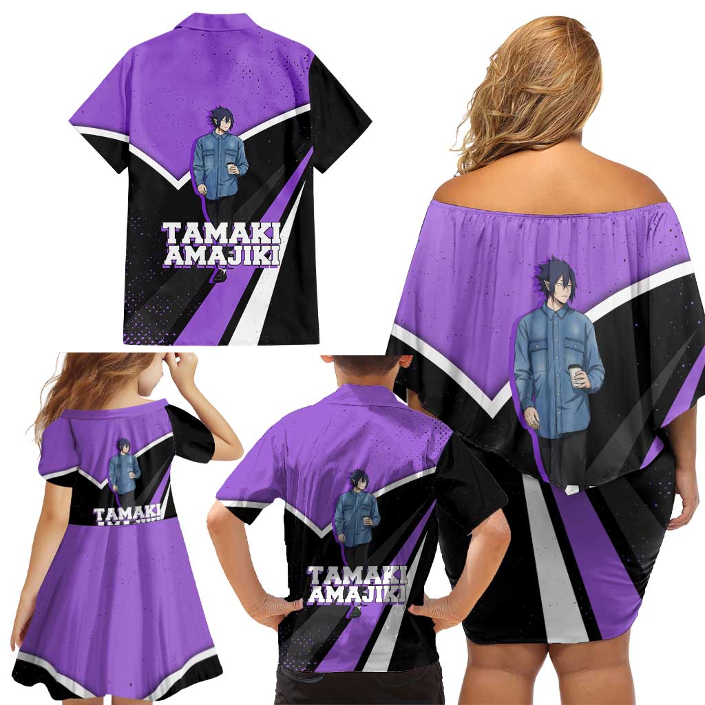 Tamaki Amajiki My Hero Academia Family Matching Off Shoulder Short Dress and Hawaiian Shirt Anime Grunge Splatter Graphic Style