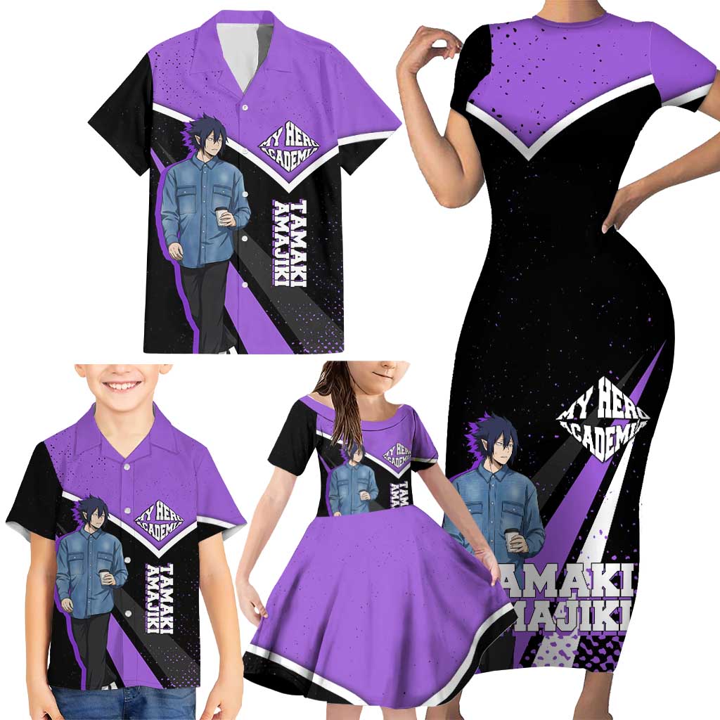 Tamaki Amajiki My Hero Academia Family Matching Short Sleeve Bodycon Dress and Hawaiian Shirt Anime Grunge Splatter Graphic Style