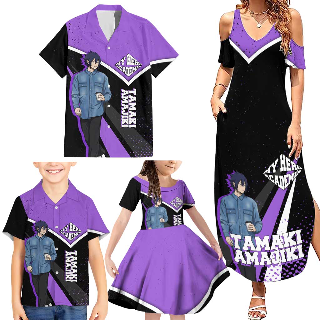 Tamaki Amajiki My Hero Academia Family Matching Summer Maxi Dress and Hawaiian Shirt Anime Grunge Splatter Graphic Style
