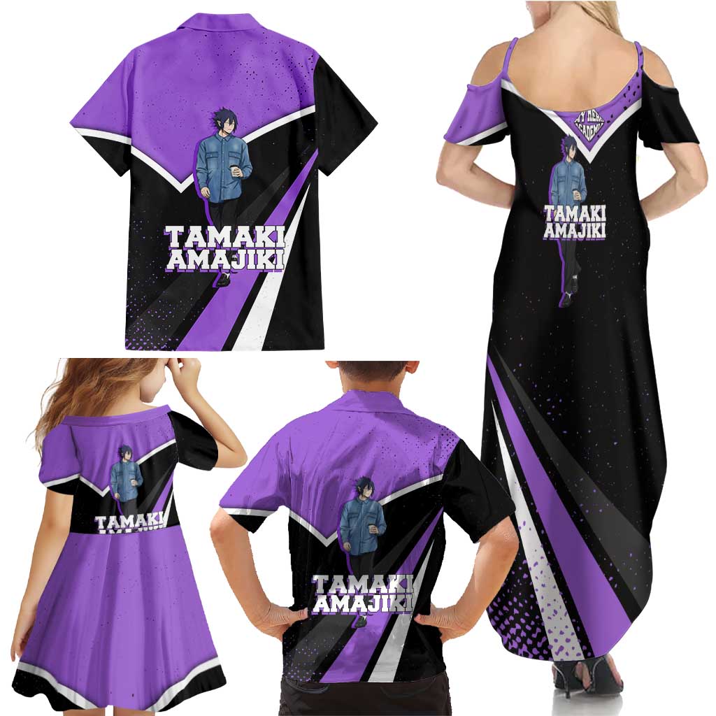 Tamaki Amajiki My Hero Academia Family Matching Summer Maxi Dress and Hawaiian Shirt Anime Grunge Splatter Graphic Style
