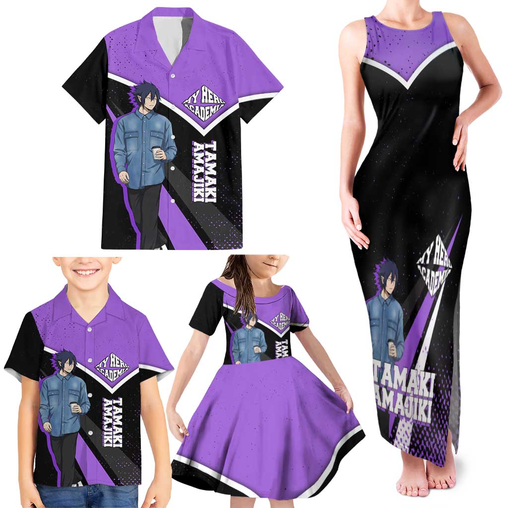 Tamaki Amajiki My Hero Academia Family Matching Tank Maxi Dress and Hawaiian Shirt Anime Grunge Splatter Graphic Style