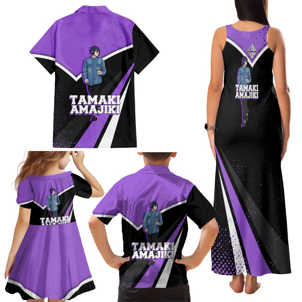 Tamaki Amajiki My Hero Academia Family Matching Tank Maxi Dress and Hawaiian Shirt Anime Grunge Splatter Graphic Style