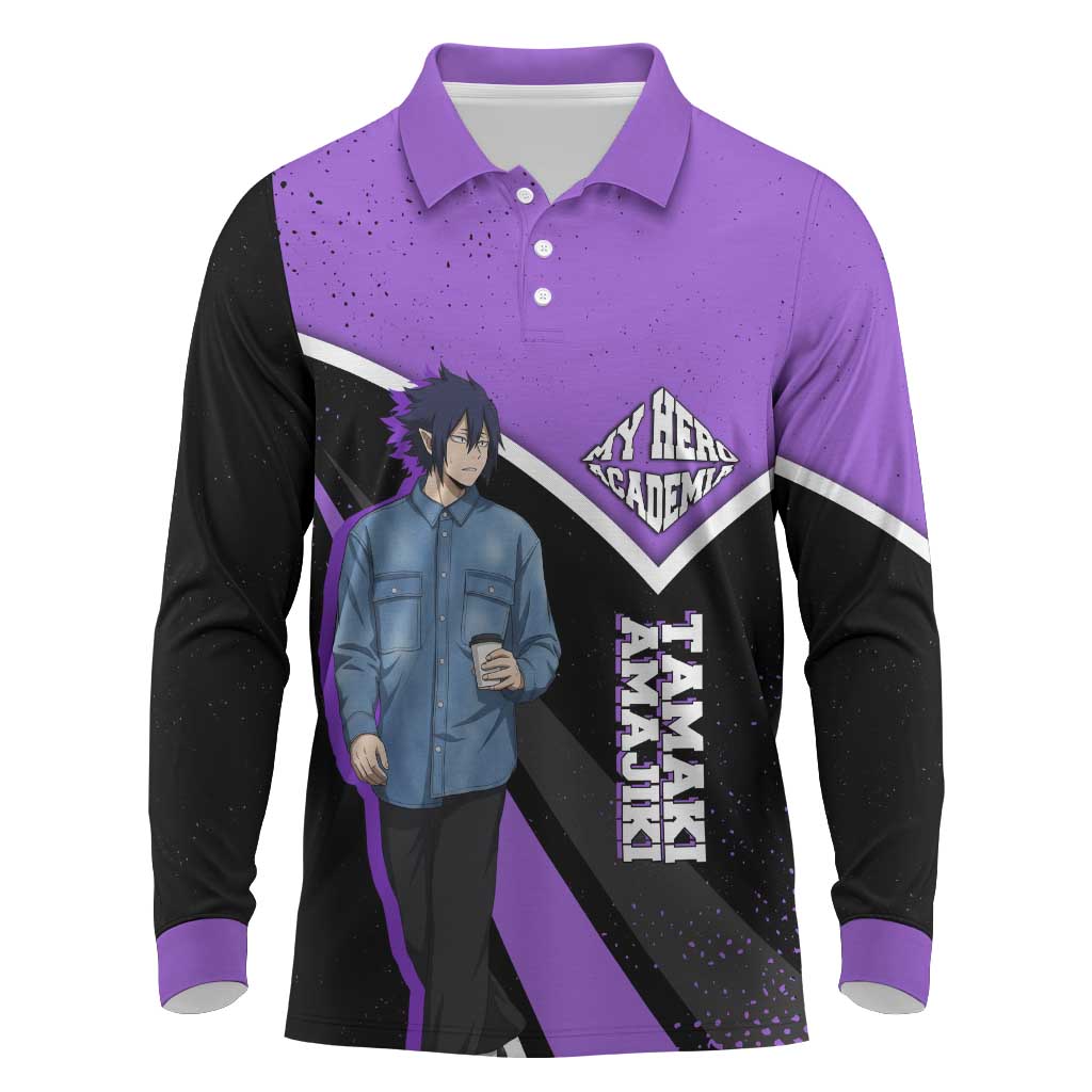 Tamaki Amajiki My Hero Academia Long Sleeve Polo Shirt Anime Grunge Splatter Graphic Style