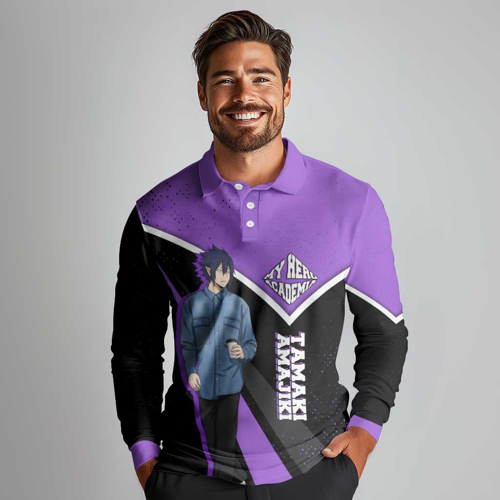 Tamaki Amajiki My Hero Academia Long Sleeve Polo Shirt Anime Grunge Splatter Graphic Style