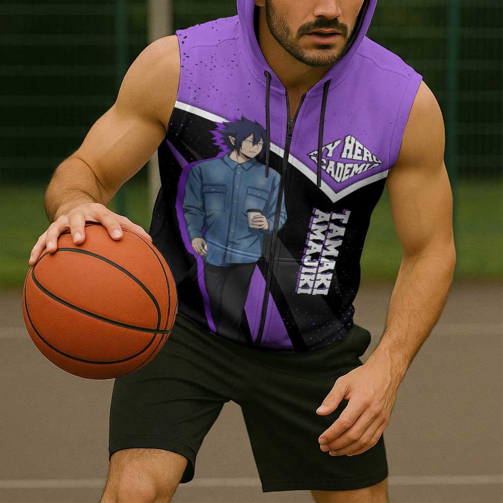 Tamaki Amajiki My Hero Academia Sleeveless Zip Hoodie Anime Grunge Splatter Graphic Style