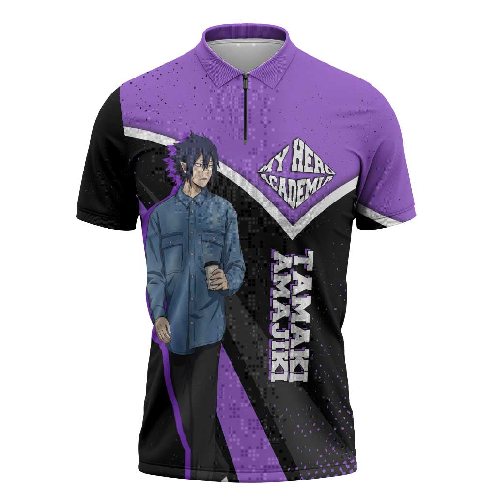 Tamaki Amajiki My Hero Academia Zipper Polo Shirt Anime Grunge Splatter Graphic Style
