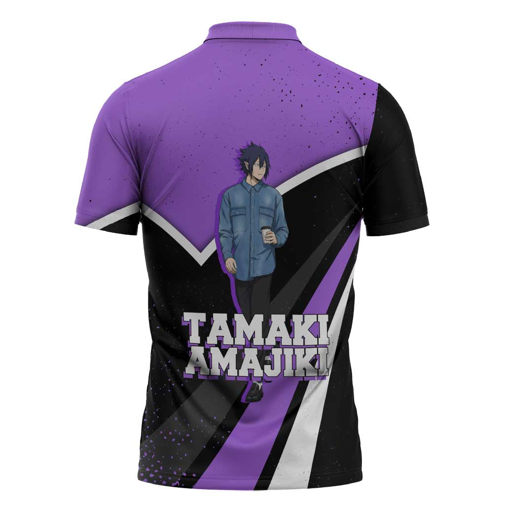 Tamaki Amajiki My Hero Academia Zipper Polo Shirt Anime Grunge Splatter Graphic Style