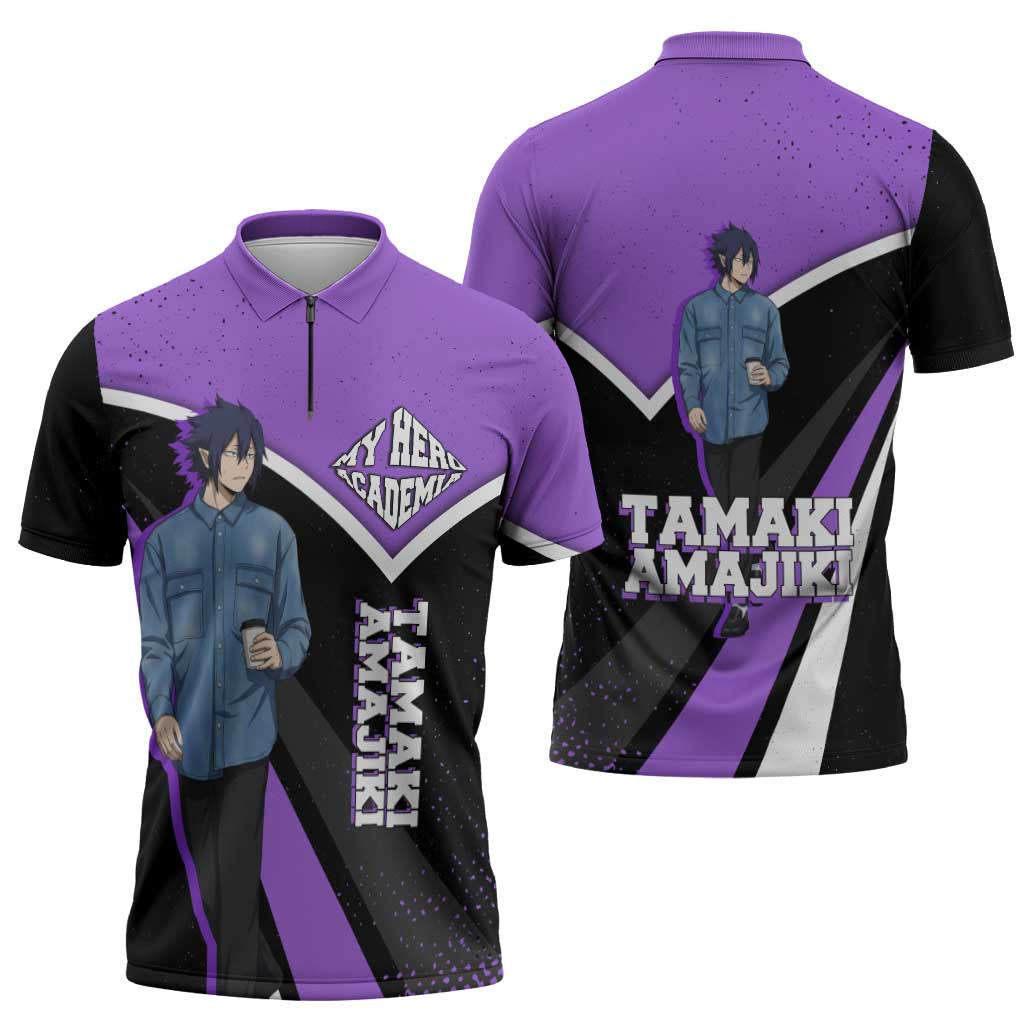 Tamaki Amajiki My Hero Academia Zipper Polo Shirt Anime Grunge Splatter Graphic Style