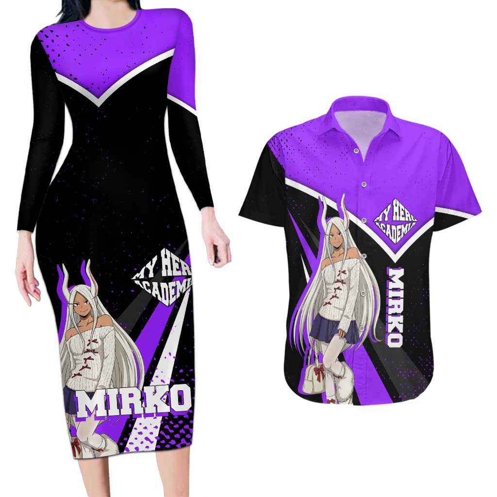 Mirko My Hero Academia Couples Matching Long Sleeve Bodycon Dress and Hawaiian Shirt Anime Grunge Splatter Graphic Style