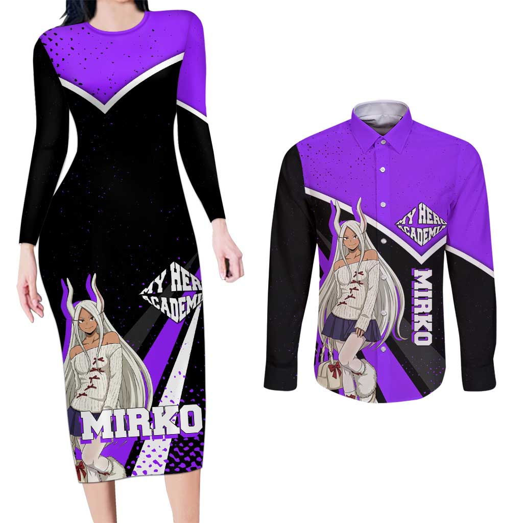 Mirko My Hero Academia Couples Matching Long Sleeve Bodycon Dress and Long Sleeve Button Shirt Anime Grunge Splatter Graphic Style