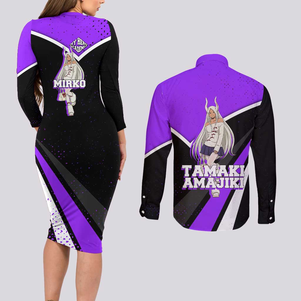 Mirko My Hero Academia Couples Matching Long Sleeve Bodycon Dress and Long Sleeve Button Shirt Anime Grunge Splatter Graphic Style