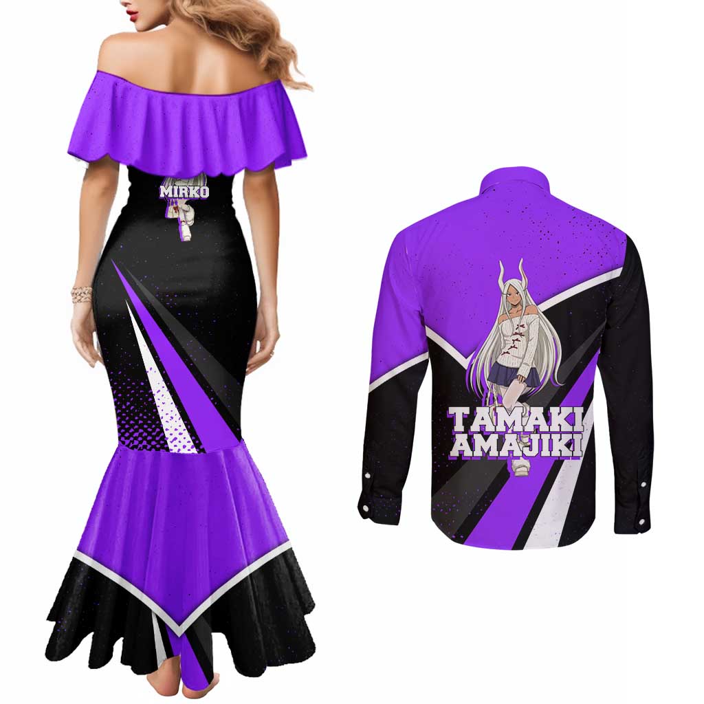 Mirko My Hero Academia Couples Matching Mermaid Dress and Long Sleeve Button Shirt Anime Grunge Splatter Graphic Style
